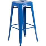 tolix style 30 high backless blue metal indoor outdoor barstool with square seat