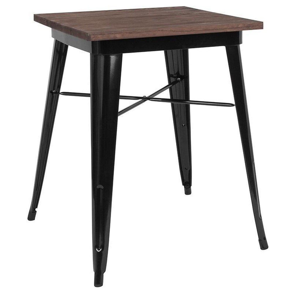 23.5" Square Tolix Indoor Table with  Wood Top - Black