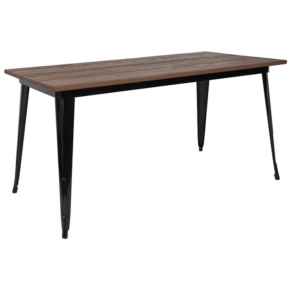 30 25 inch x 60 inch rectangular black and gray tolix indoor table with wood top