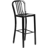 commercial cafe 30 high black metal indoor outdoor barstool with vertical slat back