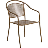 gold indoor outdoor steel patio arm chair with round back