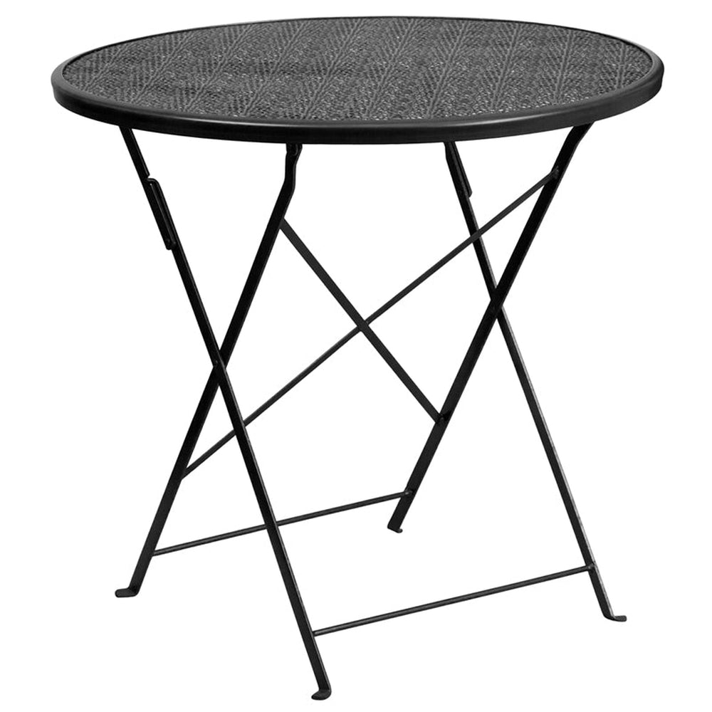 30 round indoor outdoor steel folding patio table black