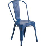 distressed antique blue metal indoor outdoor stackable chair