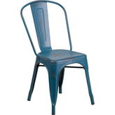 distressed antique blue metal indoor outdoor stackable chair