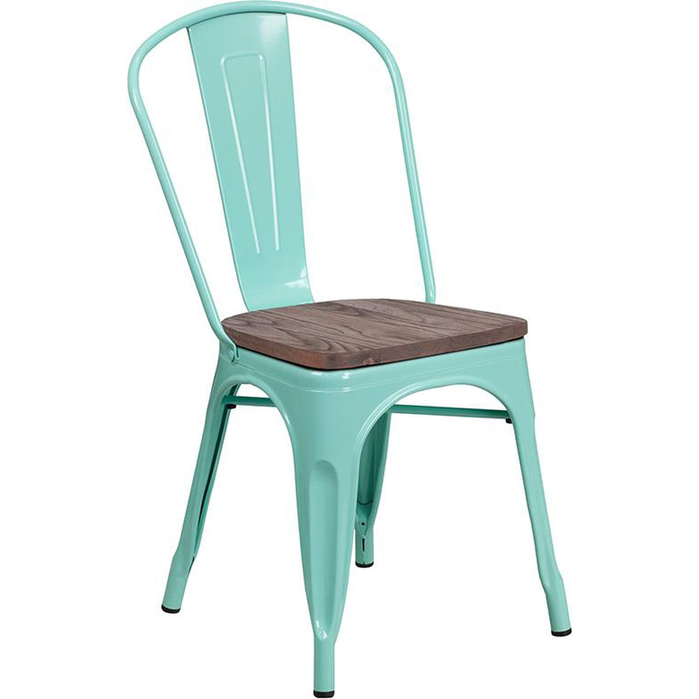 Tolix Stackable Chair with Wood Seat - Mint