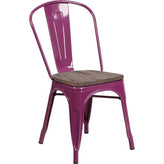 Tolix Stackable Chair with Wood Seat - Purple