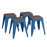 Kai 18" Dining Height Backless Metal Indoor Stackable Stool with Wooden Seat - Set of 4