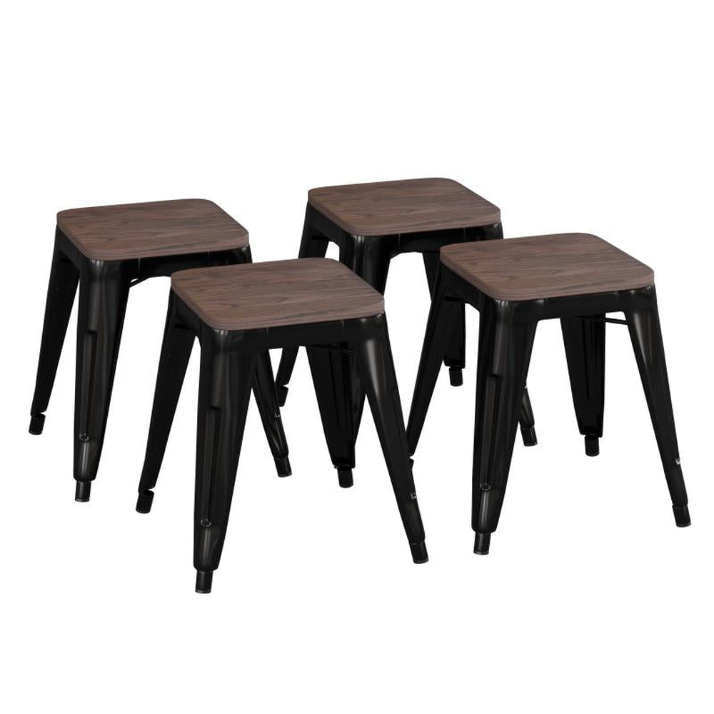 Kai 18" Dining Height Backless Metal Indoor Stackable Stool with Wooden Seat - Set of 4