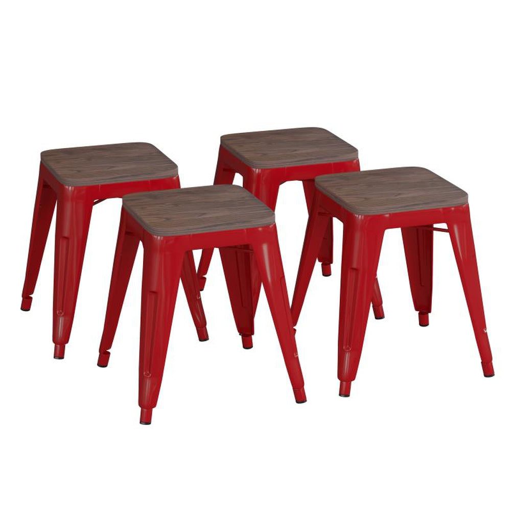 Kai 18" Dining Height Backless Metal Indoor Stackable Stool with Wooden Seat - Set of 4