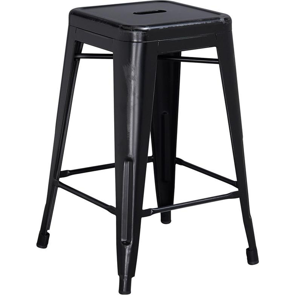 tolix style 24 high backless distressed green metal indoor outdoor counter height stool