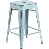 tolix style 24 high backless distressed green metal indoor outdoor counter height stool