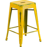 tolix style 24 high backless distressed green metal indoor outdoor counter height stool