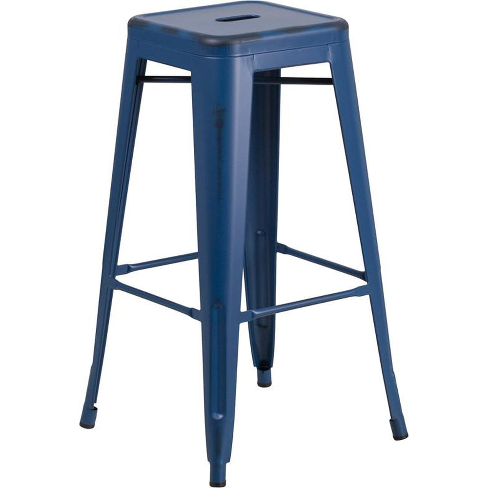 tolix style 30 high backless distressed dream blue metal indoor outdoor barstool