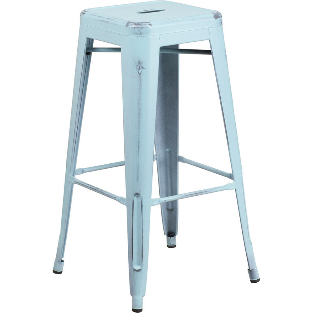 tolix style 30 high backless distressed dream blue metal indoor outdoor barstool