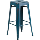 tolix style 30 high backless distressed dream blue metal indoor outdoor barstool