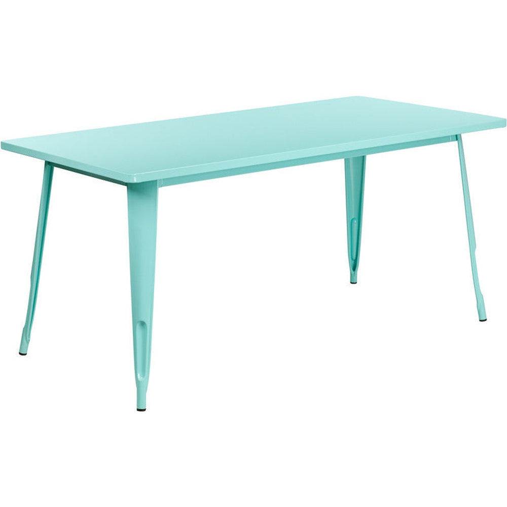 tolix style 31 5 x 63 rectangular mint green metal indoor outdoor table