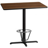 30inch x 42inch rectangular laminate table top with 24inch round bar height table base and foot ring