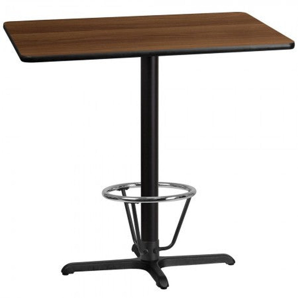 30 inch x 42 inch rectangular laminate table top with 23 5 inch x 29 5 inch bar height table base and ft ring