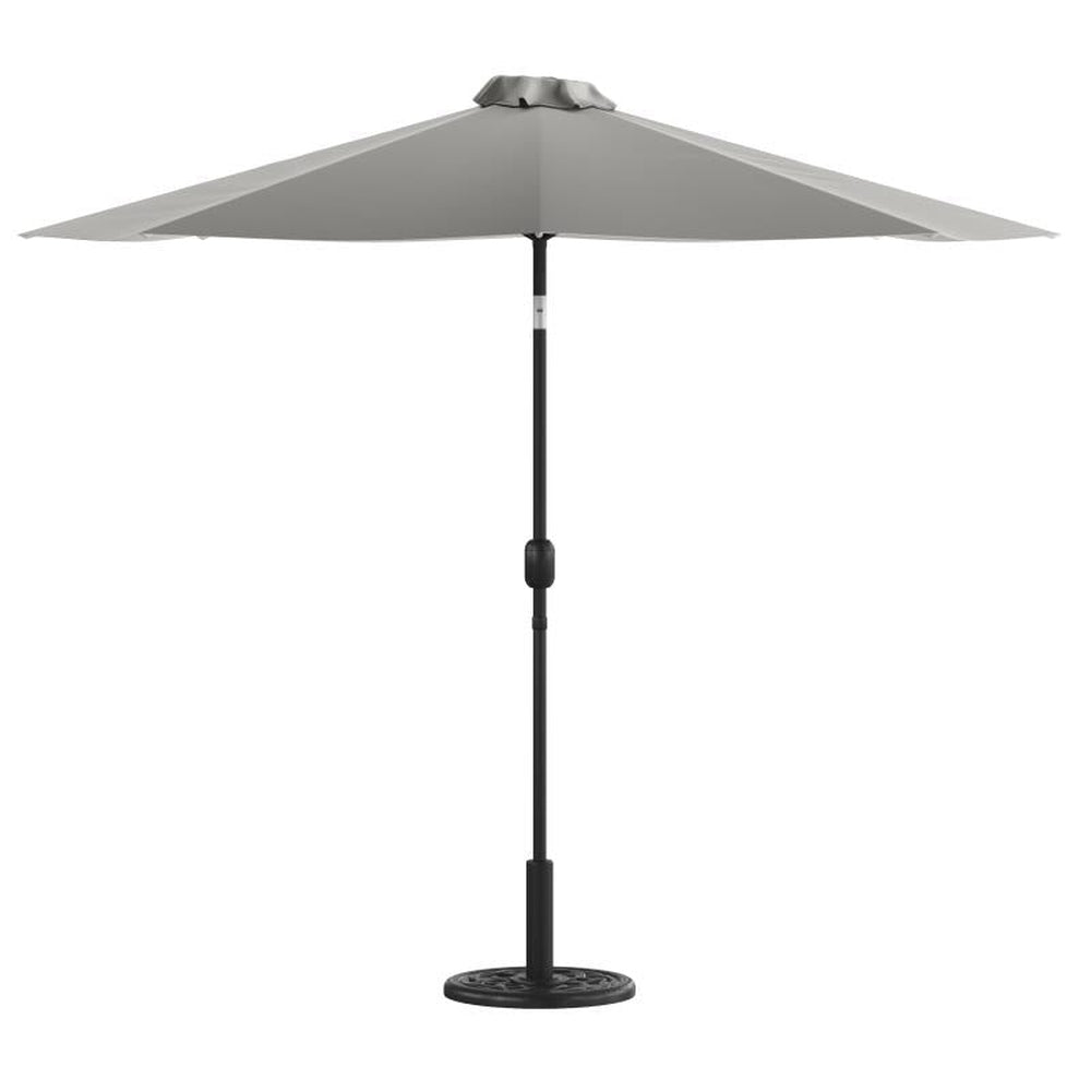 9 FT Round Umbrella with Crank and Tilt Function and Standing Umbrella Base