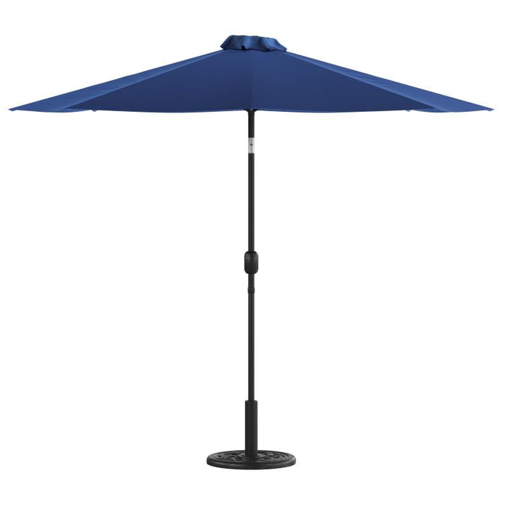 9 FT Round Umbrella with Crank and Tilt Function and Standing Umbrella Base