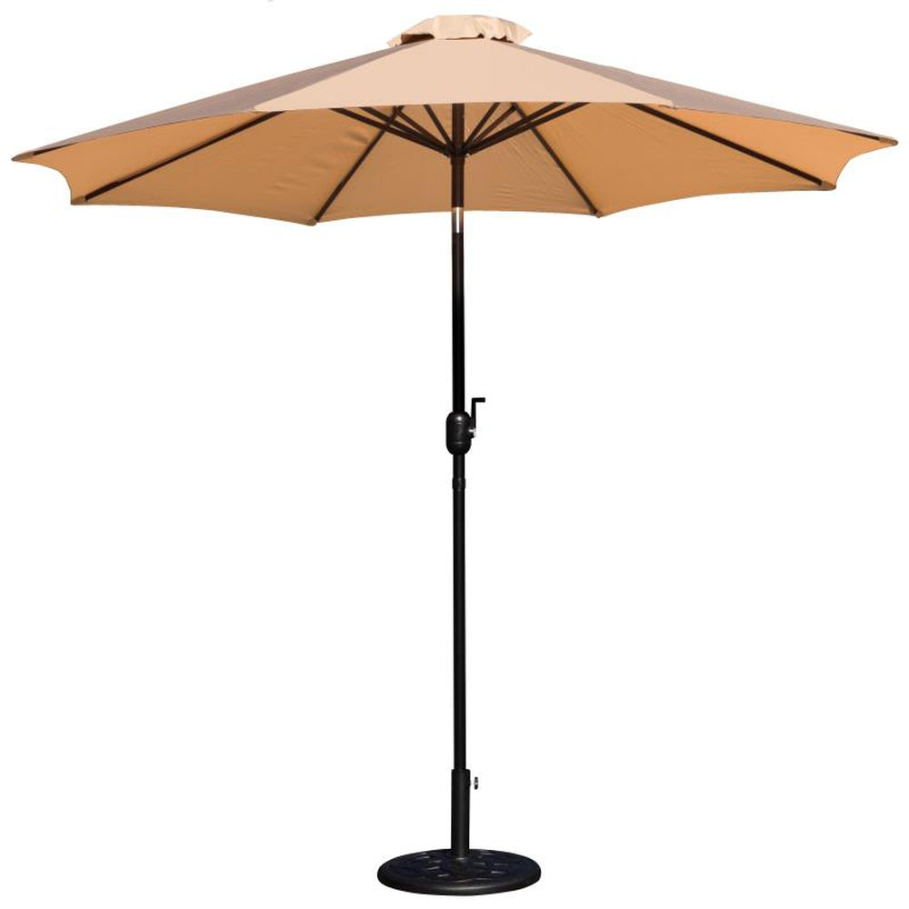 9 FT Round Umbrella with Crank and Tilt Function and Standing Umbrella Base