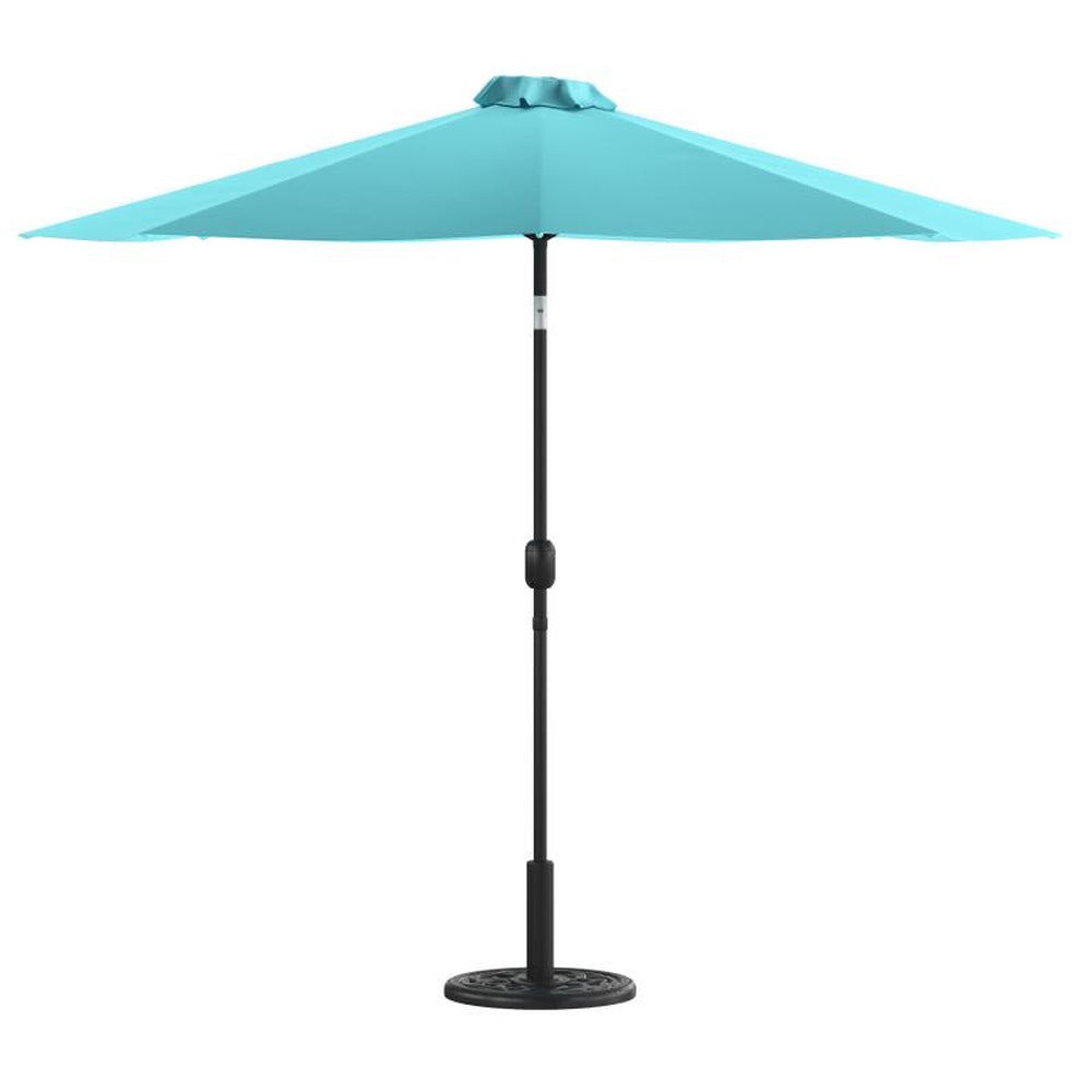 9 FT Round Umbrella with Crank and Tilt Function and Standing Umbrella Base