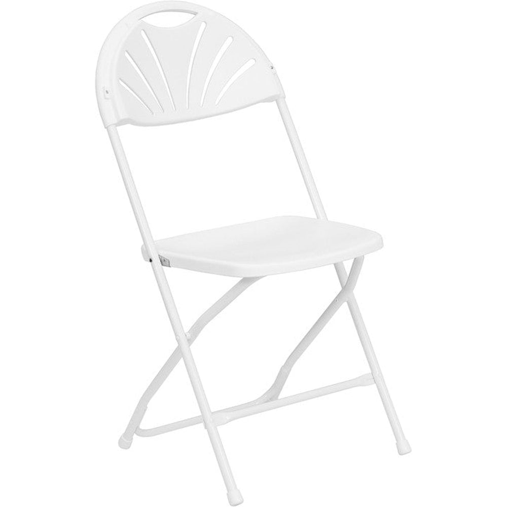 800 lb capacity white plastic fan back folding chair