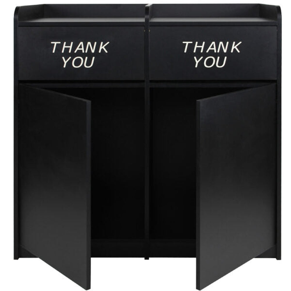 Black Double Trash Receptacle with “THANK YOU” Swing Doors