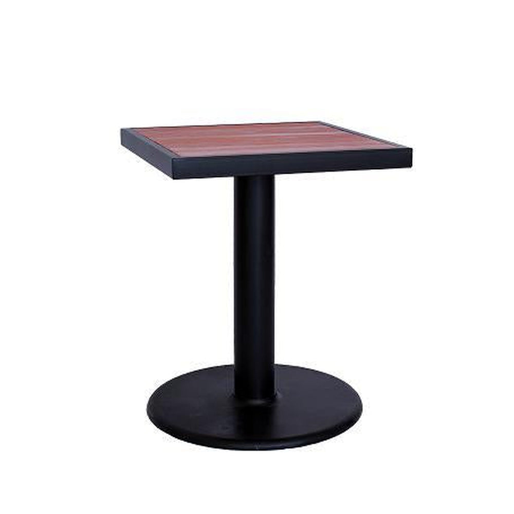 black steel table rosewood slat top