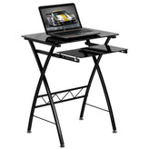 Norris Black Tempered Glass Computer Desk with Pull-Out Keyboard Tray