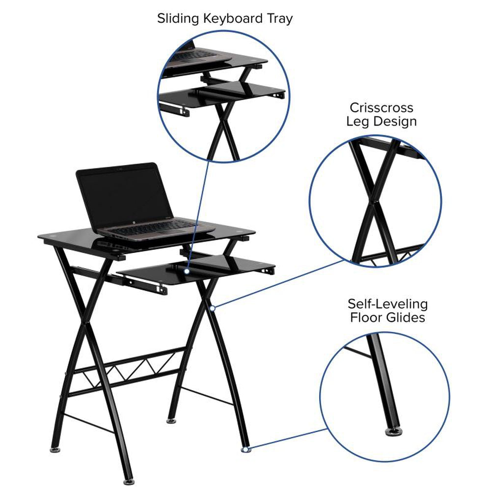 Norris Black Tempered Glass Computer Desk with Pull-Out Keyboard Tray