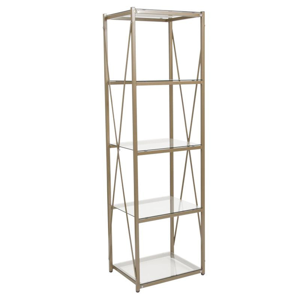 Mar Vista Collection 4 Shelf 64"H Cross Brace Glass Bookcase in Matte Gold