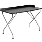 Black Computer Desk with Raised Border and Silver Metal Frame