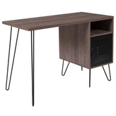 Woodridge Collection Rustic Wood Grain Finish Computer Desk with Metal Cabinet Door