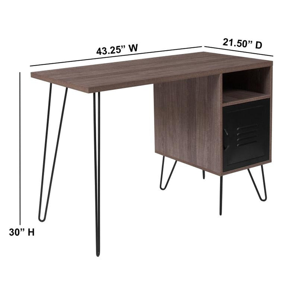 Woodridge Collection Rustic Wood Grain Finish Computer Desk with Metal Cabinet Door