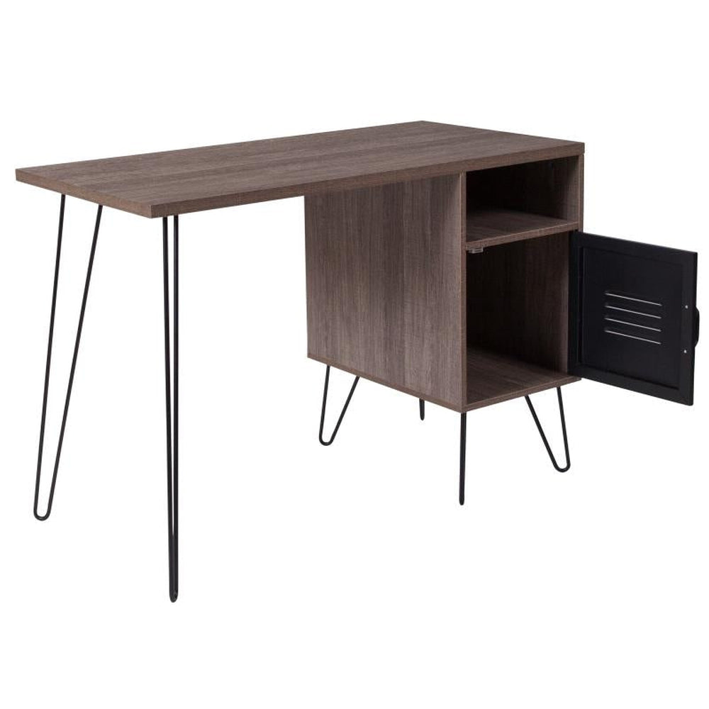 Woodridge Collection Rustic Wood Grain Finish Computer Desk with Metal Cabinet Door