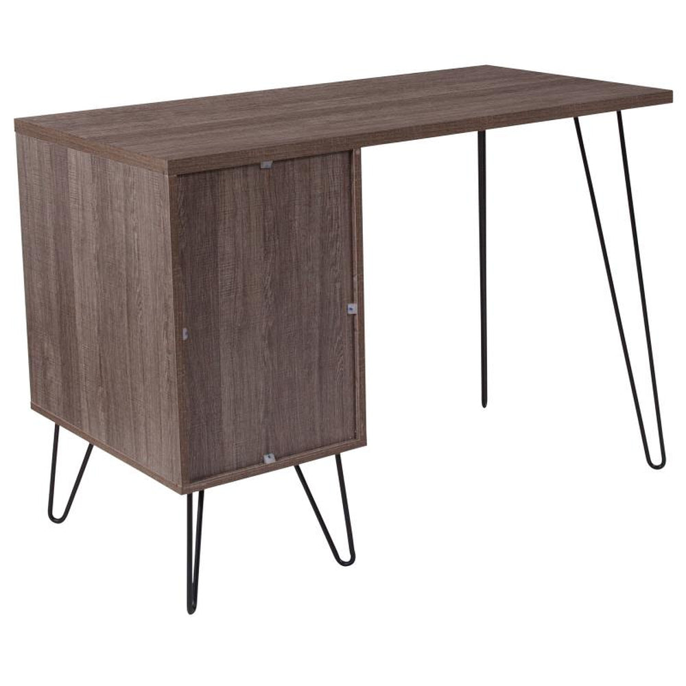 Woodridge Collection Rustic Wood Grain Finish Computer Desk with Metal Cabinet Door