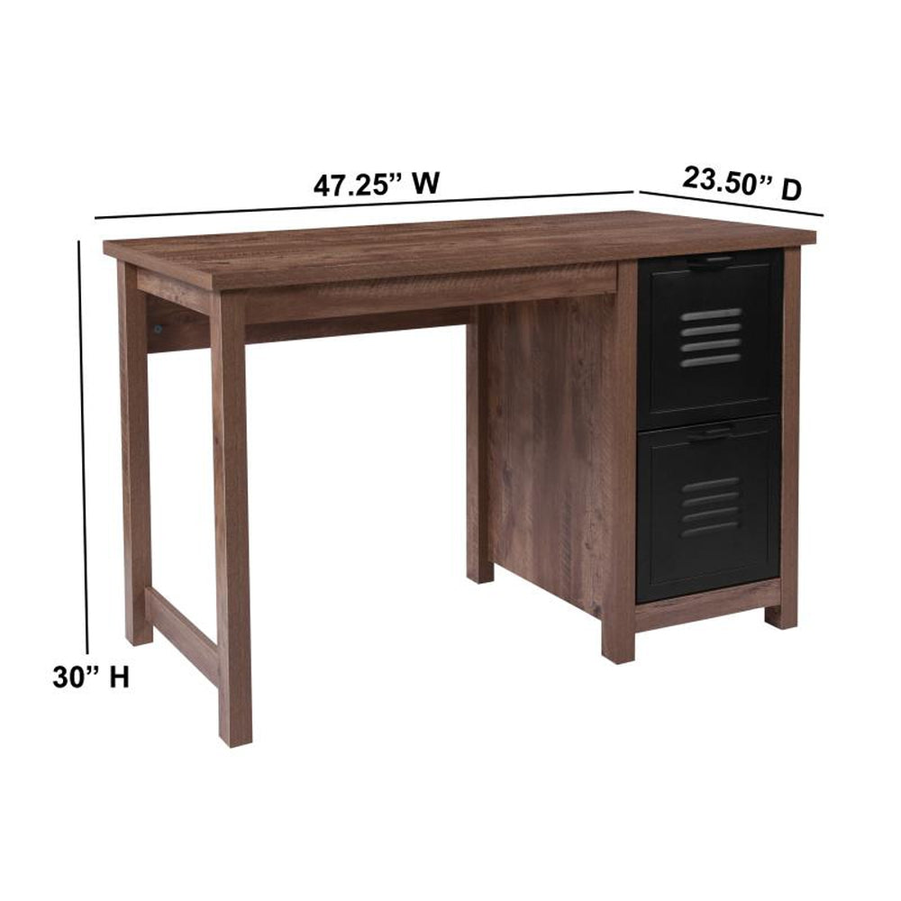 New Lancaster Collection Crosscut Oak Wood Grain Finish Computer Desk with Metal Drawers