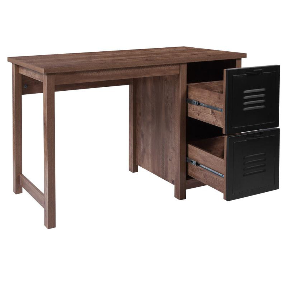 New Lancaster Collection Crosscut Oak Wood Grain Finish Computer Desk with Metal Drawers