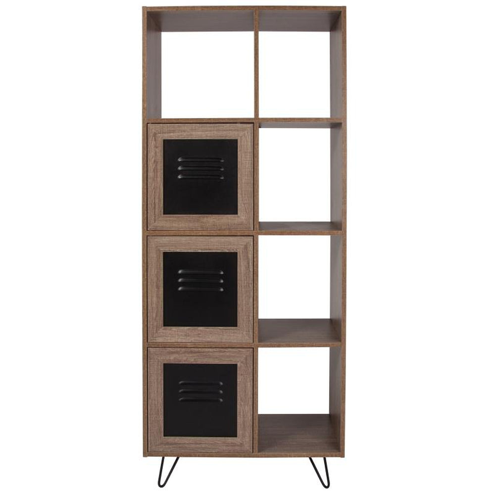 Woodridge Collection 63"H 5 Cube Storage Organizer Bookcase with Metal Cabinet Doors in Rustic Wood Grain Finish