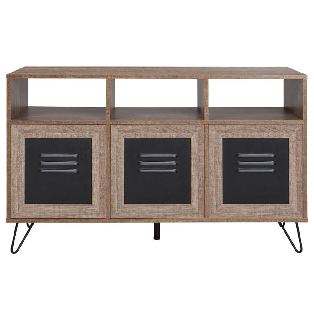 Woodridge Collection 44"W 3 Shelf Storage Console/Cabinet with Metal Doors in Rustic Wood Grain Finish