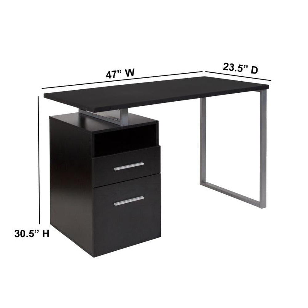 Harwood Ash Wood Grain Finish Computer Desk with Two Drawers and Silver Metal Frame