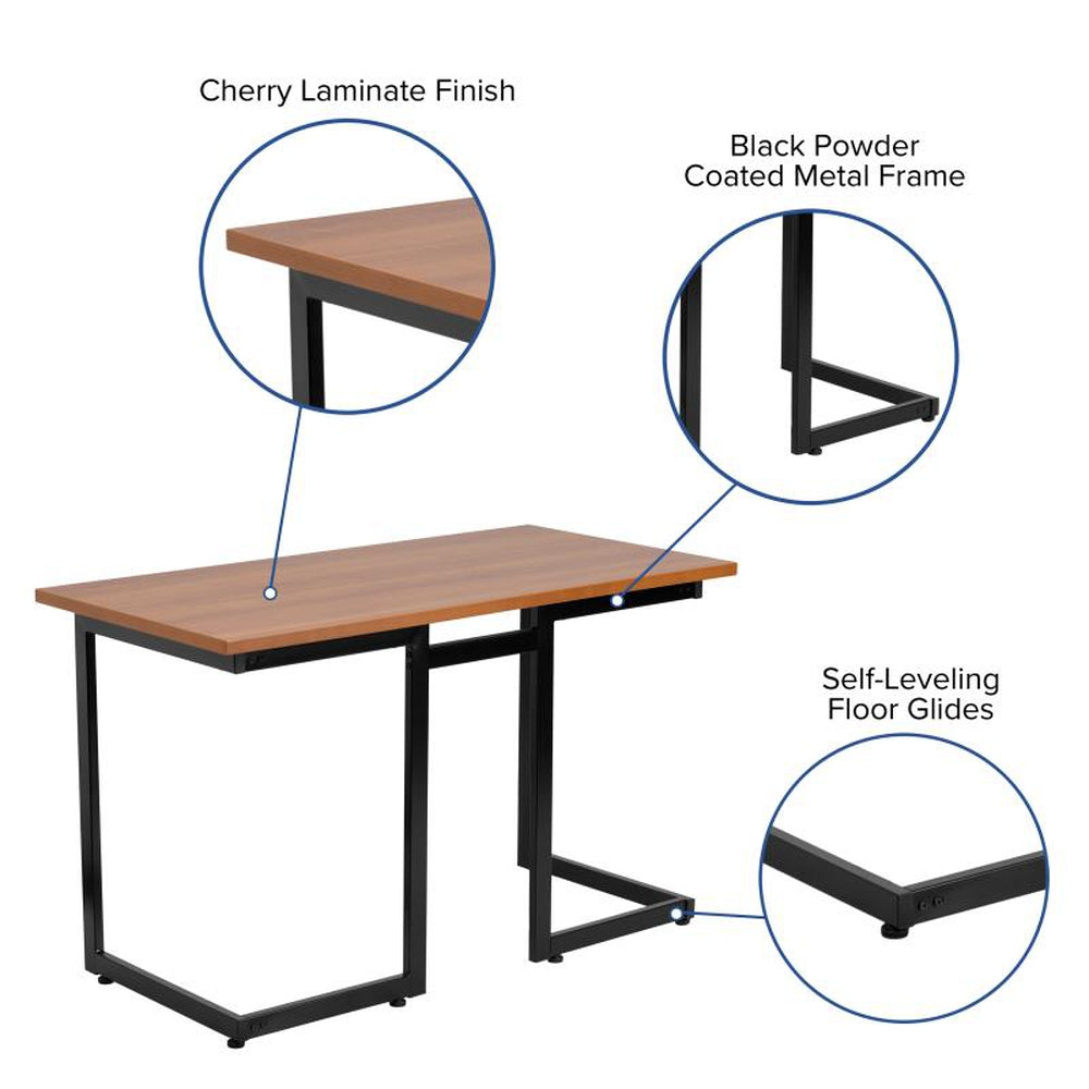 Cherry Computer Desk with Black Metal Frame