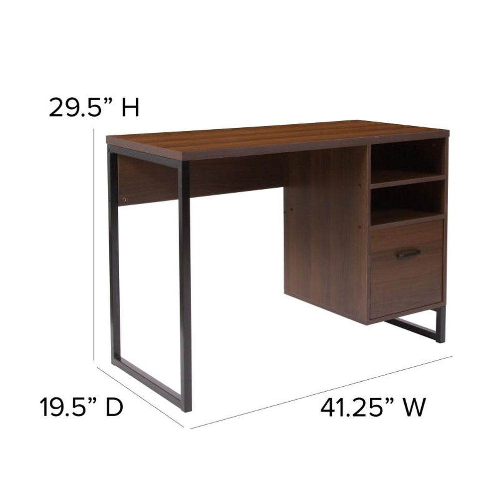 Northbrook Rustic Coffee Wood Grain Finish Computer Desk with Black Metal Frame