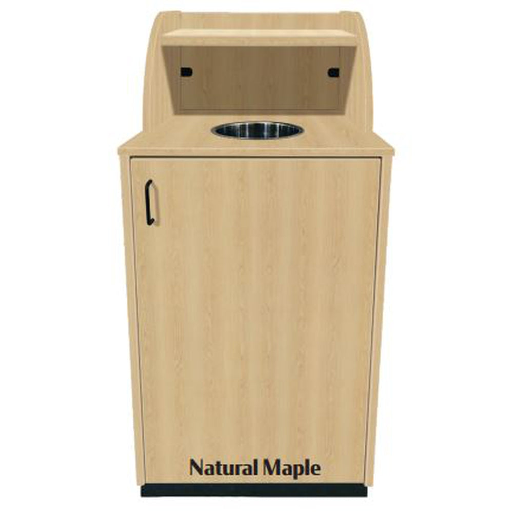 Trash Receptacles with Tray Shelf and Waste Drop Off Hole with Metal Base