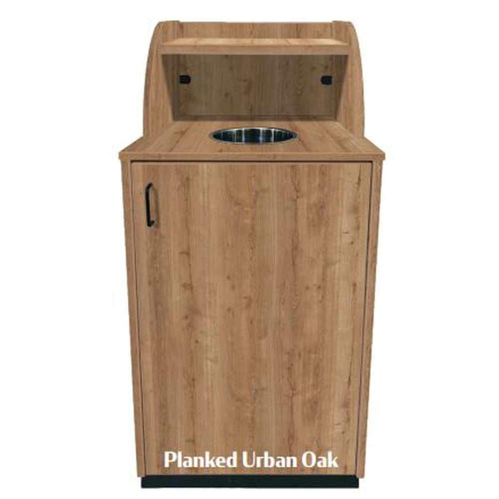 Trash Receptacles with Tray Shelf and Waste Drop Off Hole with Metal Base