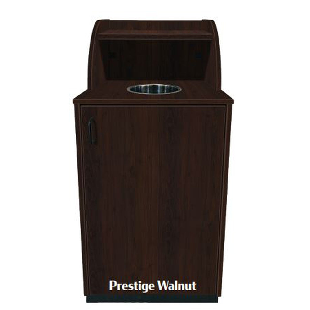 Trash Receptacles with Tray Shelf and Waste Drop Off Hole with Metal Base