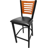 5 line wood back barstool with black frame