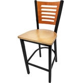 5 line wood back barstool with black frame