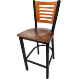 5 line wood back barstool with black frame